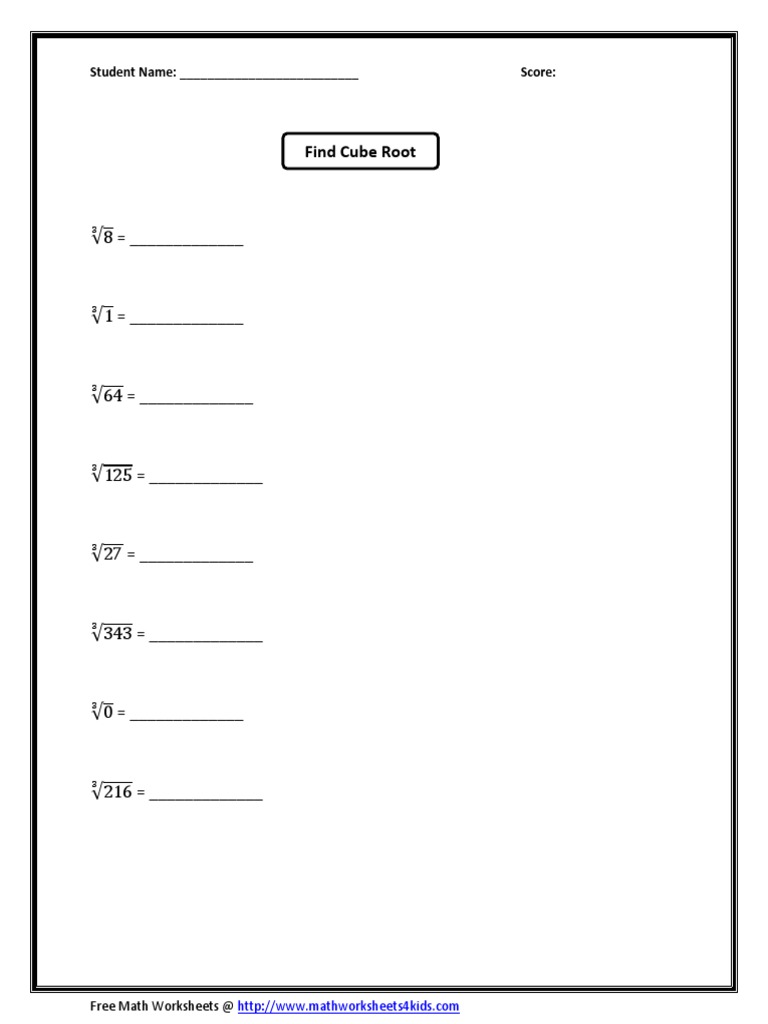 Free Cube Root Math Worksheets | PDF