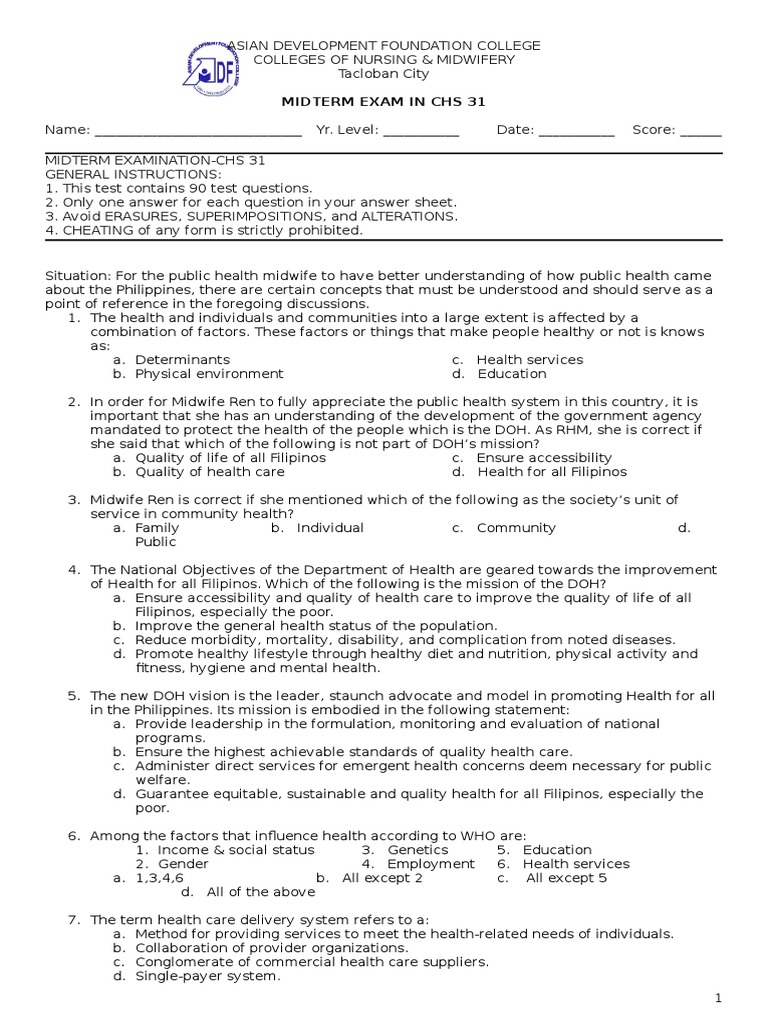 Community Health Service Management Exam PDF Health Professional