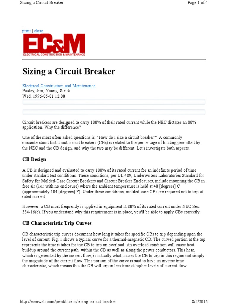 Sizing Circuit Breaker PDF Electrical Conductor Heat