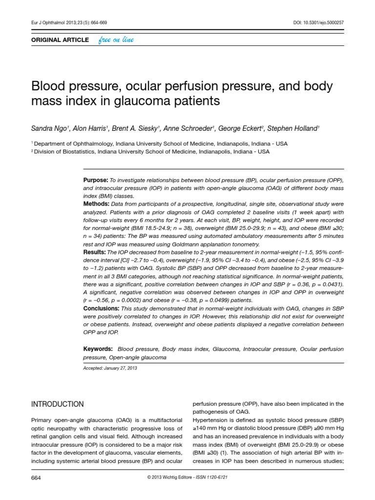 Blood Pressure, Ocular Perfusion Pressure, And Body Obesity Body