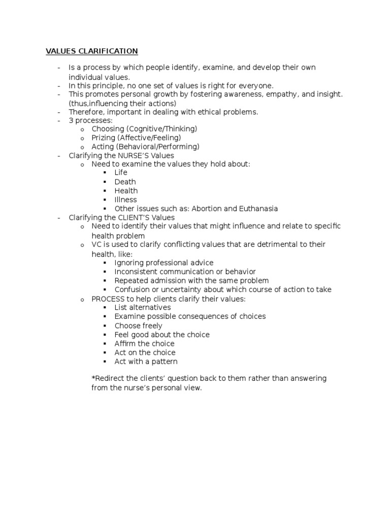 Understanding Values Clarification in Nursing | PDF