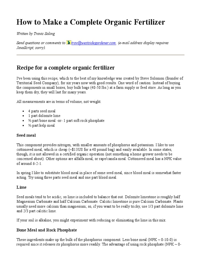 Complete Organic Fertilizer Recipe Guide | PDF | Compost | Decomposition