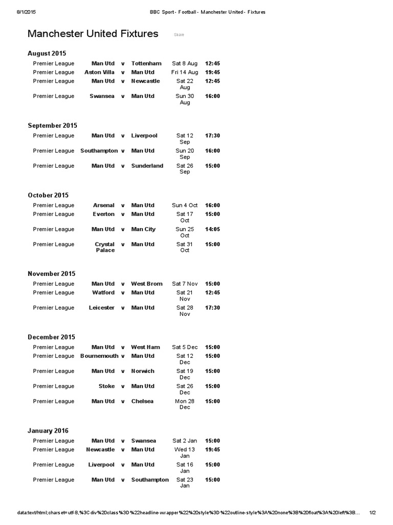 Manchester United Fixtures 2023/24 | PDF | Premier League | Manchester ...