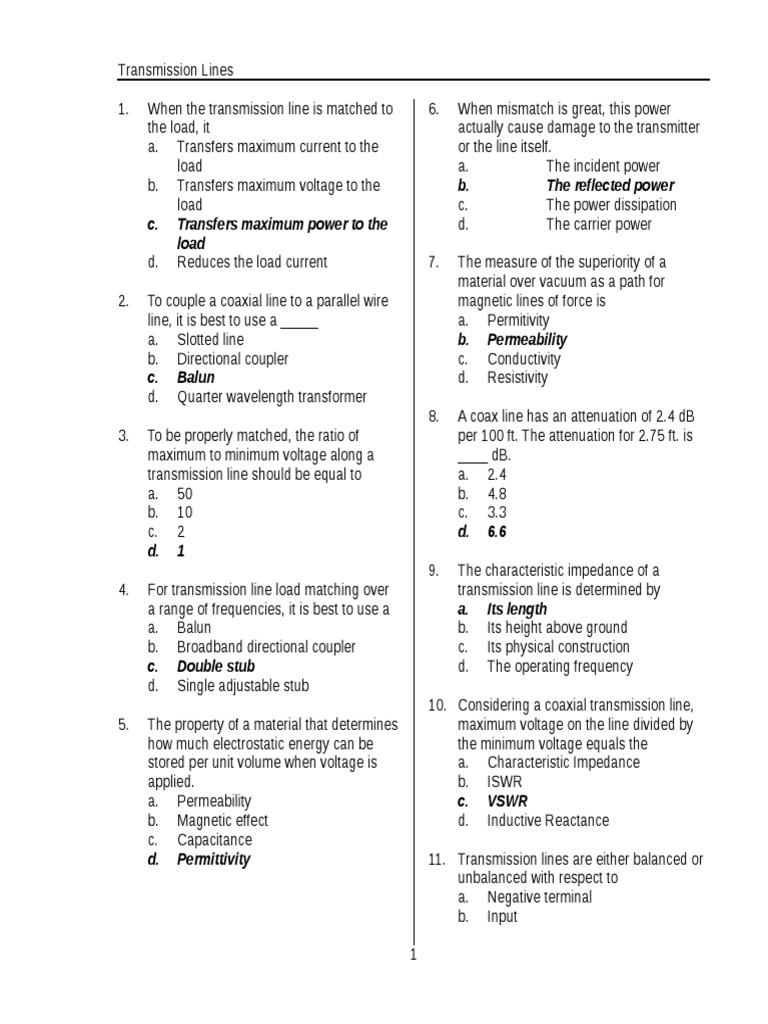 RQS 6 - Transmission Lines - Answers | PDF | Transmission Line ...