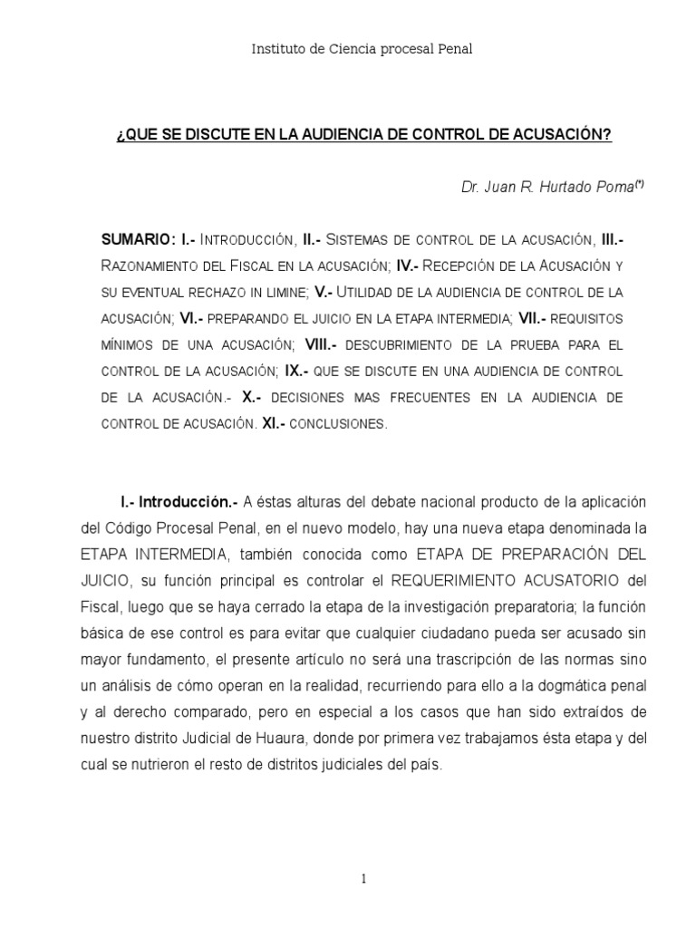 Control de Acusación en el Proceso Penal | PDF | Evidencia (ley ...