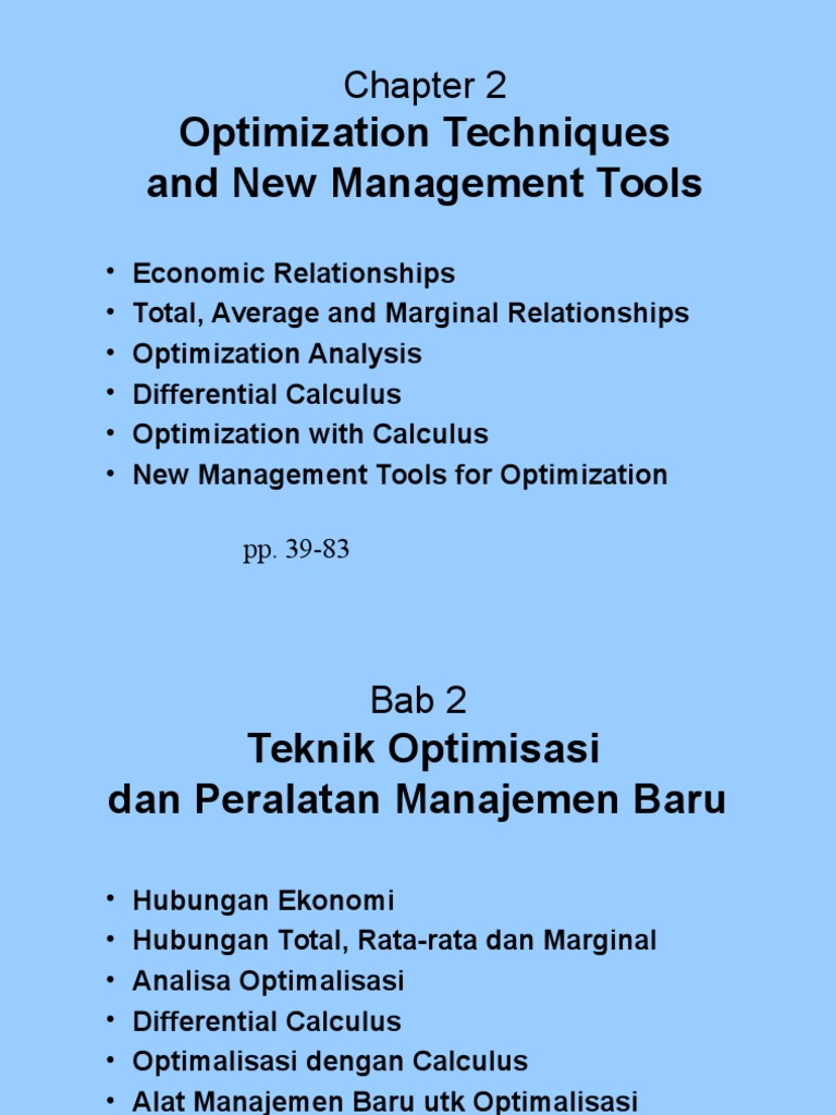 Optimization Techniques and New Management Tools | PDF
