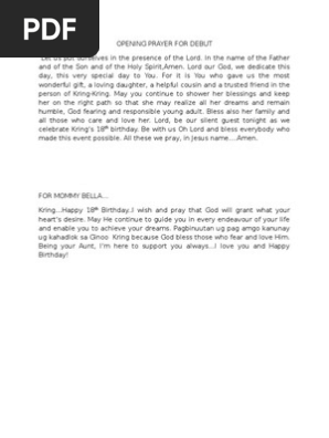Opening Prayer For Debut Pdf Worship Prayer