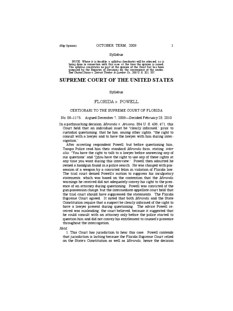 (Slip Opinion) Miranda Warning Supreme Court Of The United States