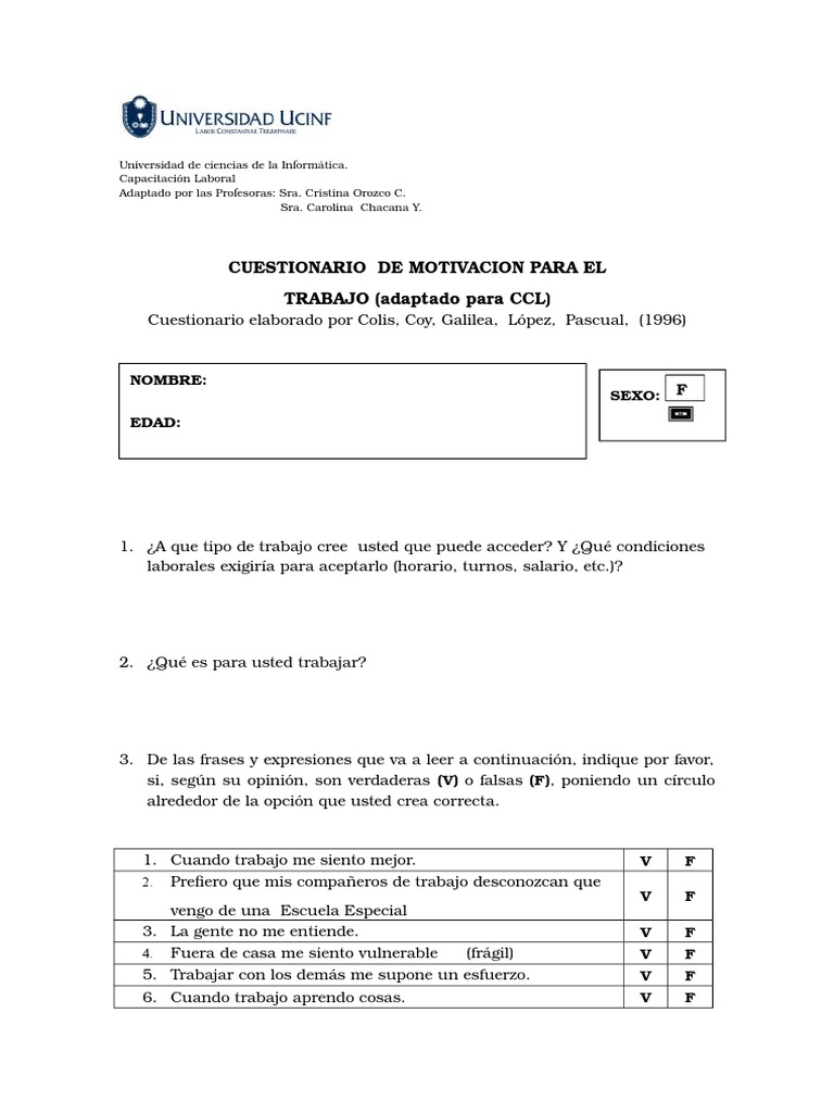 Cuestionario de Motivacion para El Trabajo | PDF | Sicología