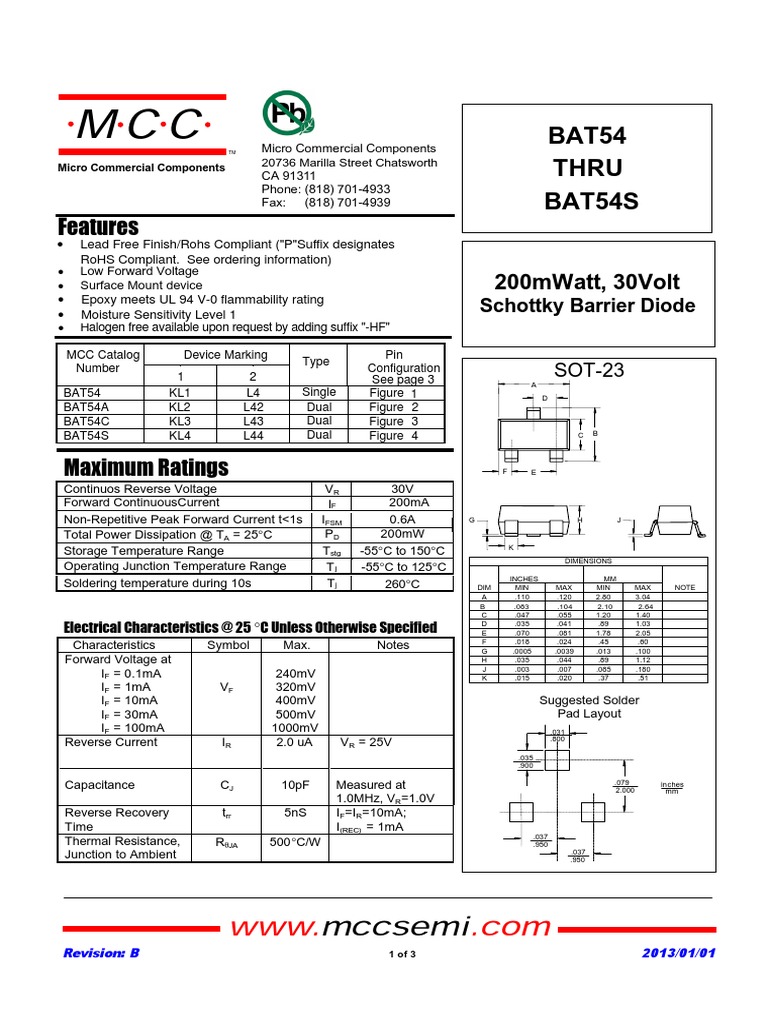 BAT54 Series MCC - (L4,L42,L43,L44) (KL1,KL2,KL3,KL4) Tipo SOT23.pdf ...