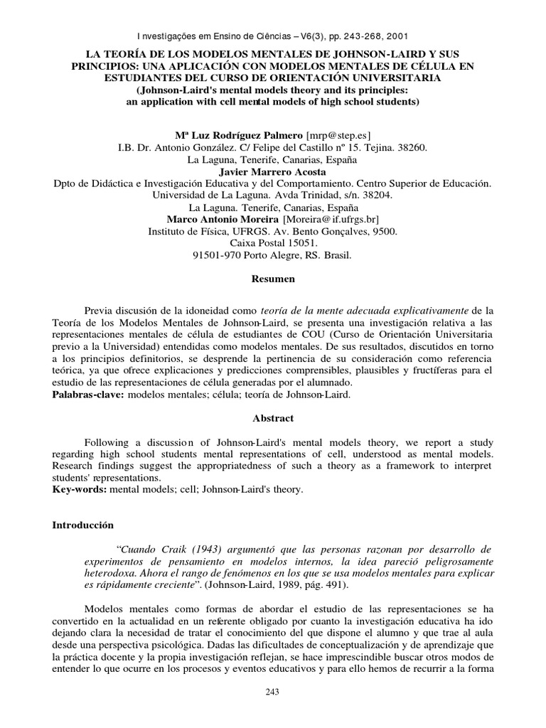 Modelos Mentales Johnson-Laird | PDF | Teoría | Mente