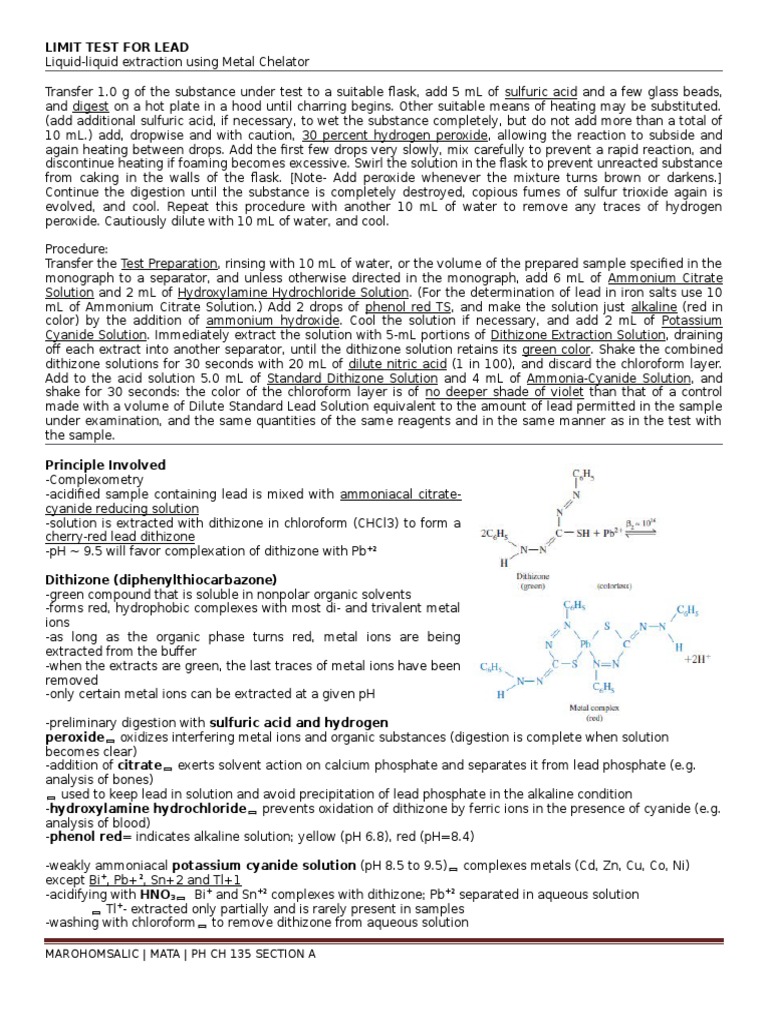 USP Limit Test For Lead | PDF | Solution | Lead