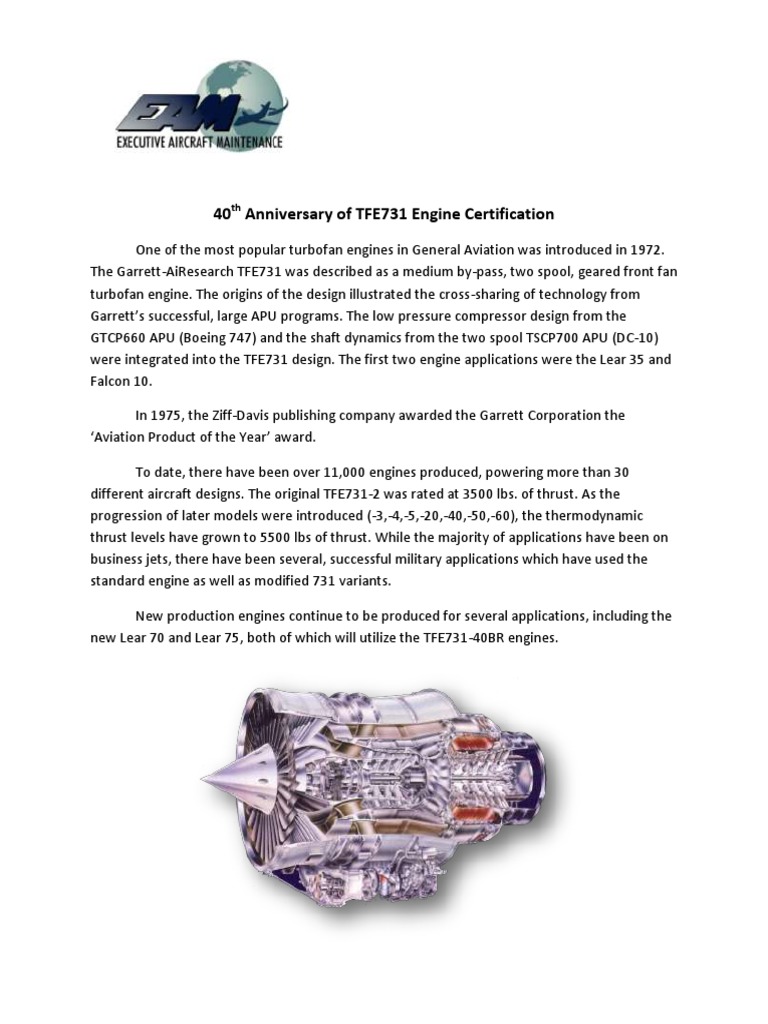 TFE731 Engine Overview and Applications | PDF