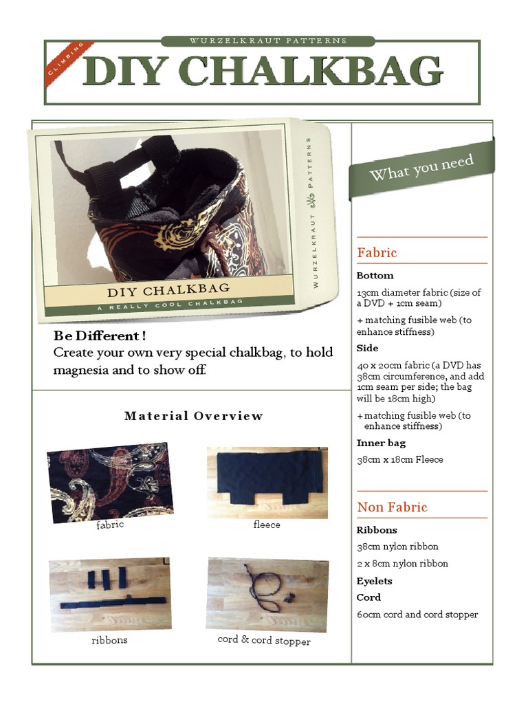 DIY Chalk Bag For Bouldering or Climbing PDF Seam (Sewing