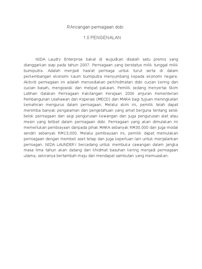 RAncangan Perniagaan Dobi
