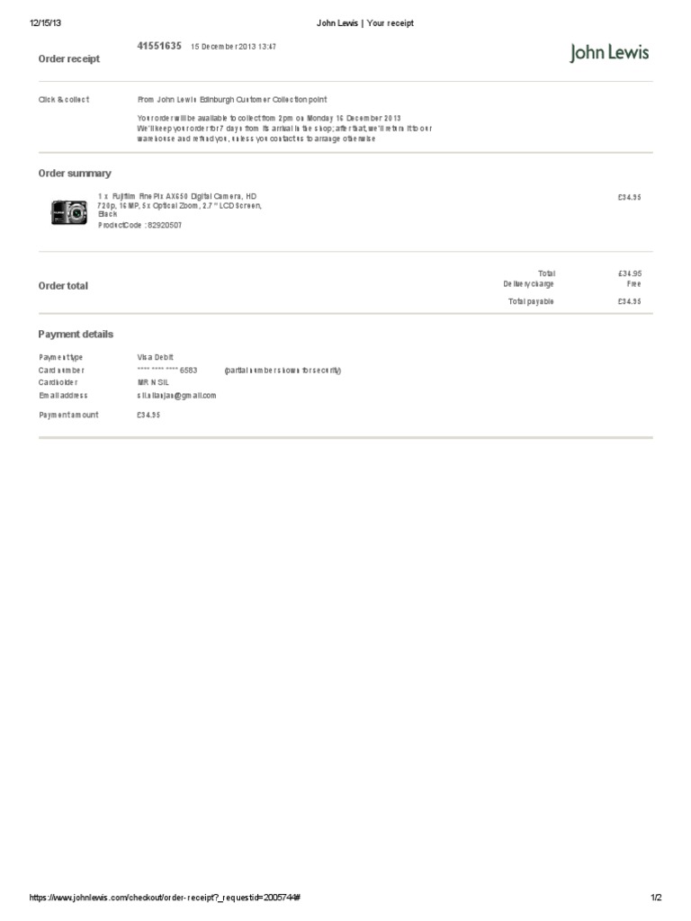 John Lewis Your Receipt PDF