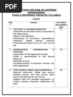 Food Beverage Services Syllabus Pdf