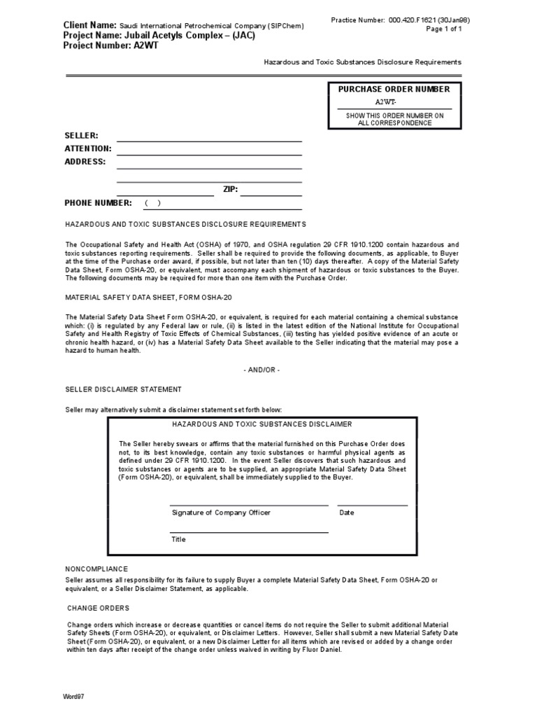 Hazardous and Toxic Substances Disclosure Requirements Toxicity