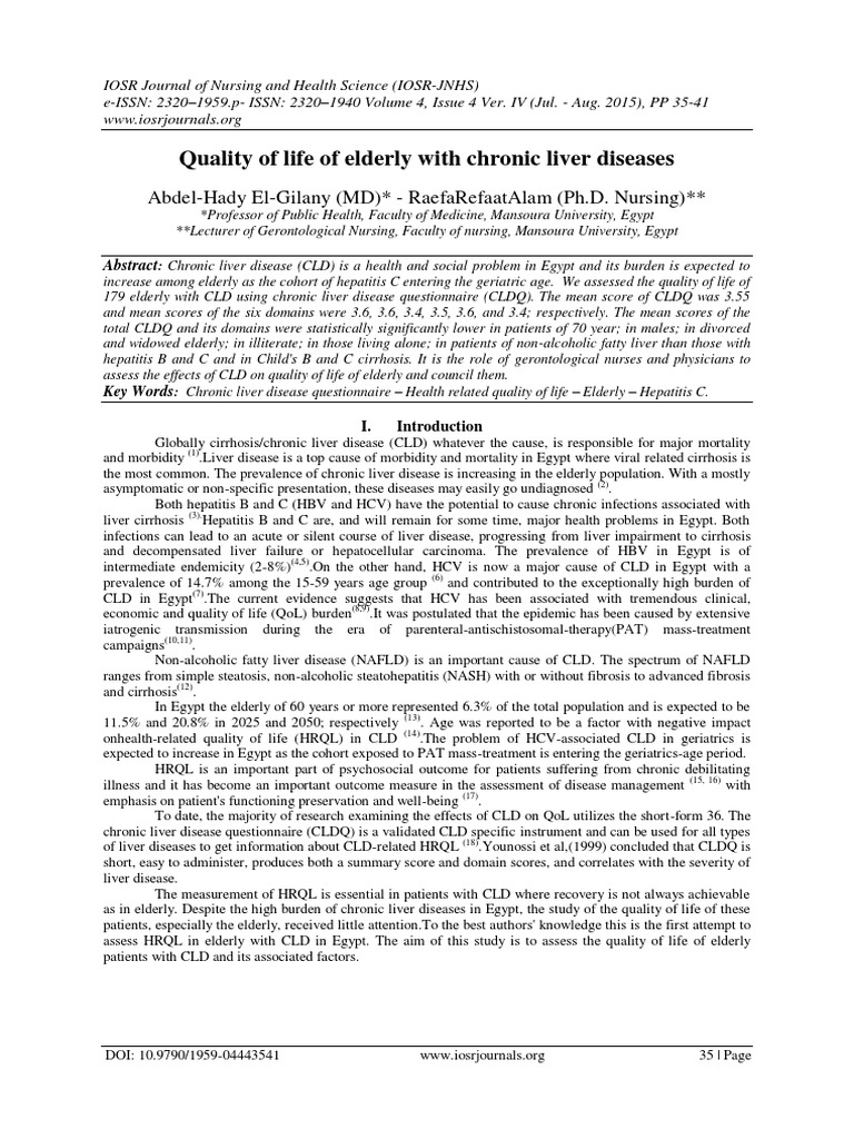 Quality of Life in Elderly with CLD | PDF | Hepatitis | Chronic Condition