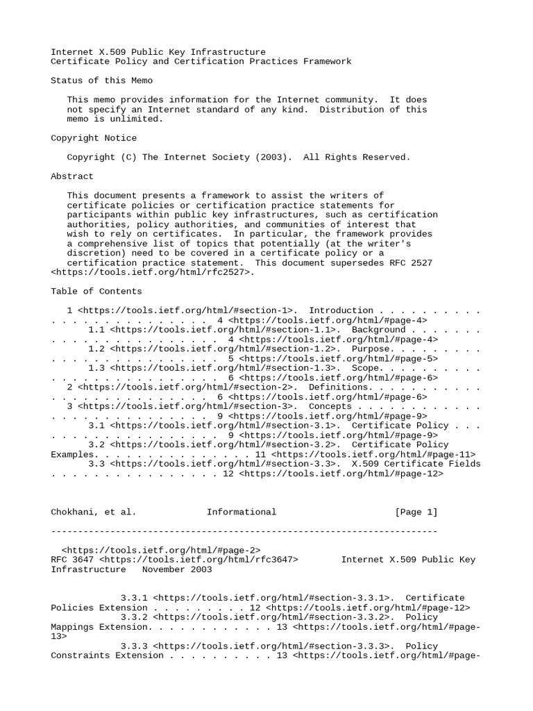 RFC 3647 - Internet X.509 Public Key Infrastructure Certificate Policy ...