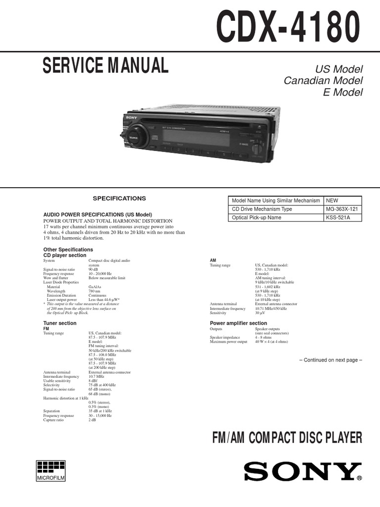 Sony CDX-4180 Service Manual | PDF | Hertz | Antenna (Radio)