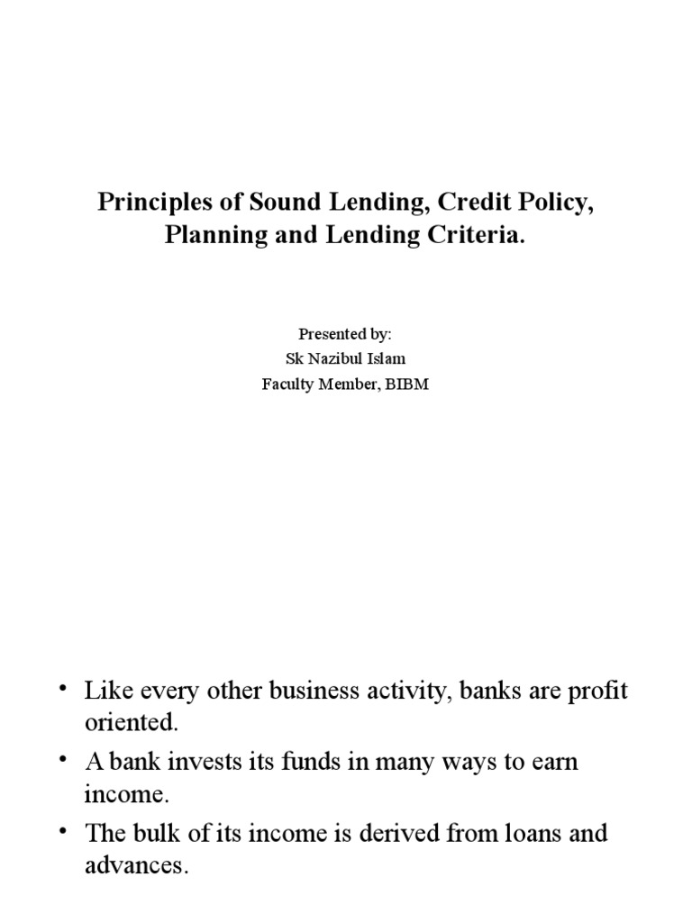 Principles of Sound Lending, Credit Policy PDF Banks Loans