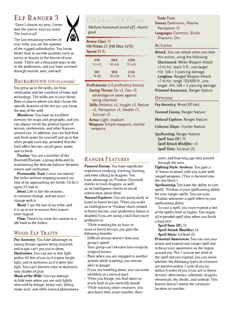 Wood Elf Ranger | PDF | Fantasy | Leisure
