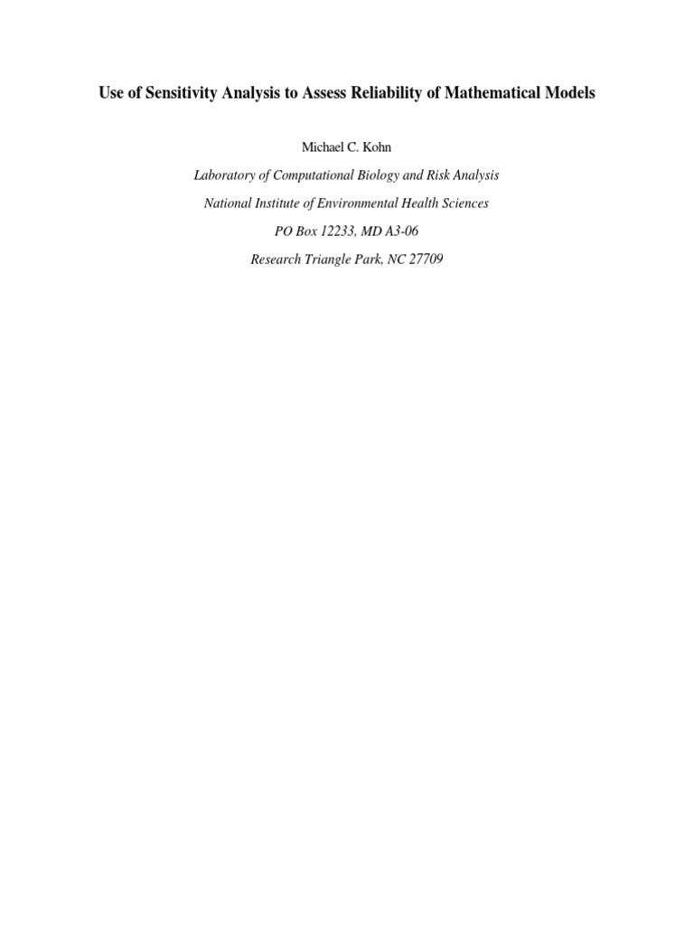 Use of Sensitivity Analysis To Assess Reliability of Mathematical ...