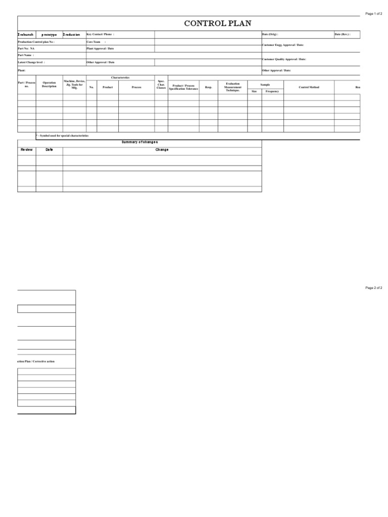 Prototype Control Plan Template | PDF
