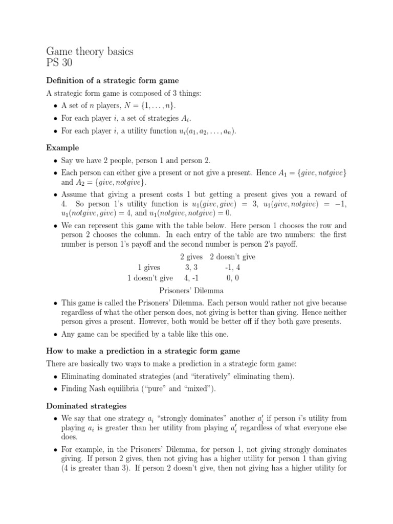 Game Theory Basics | PDF | Leisure Activities | Economics Of Uncertainty