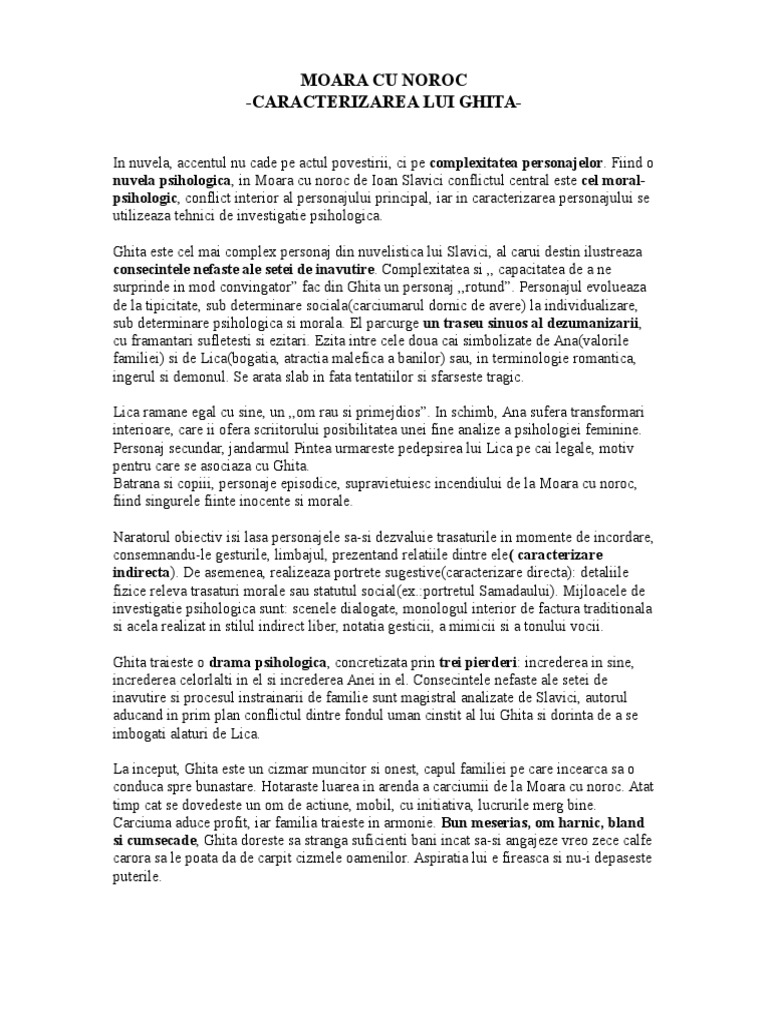 Moara Cu Noroc Caracterizare Ghita MOARA CU NOROC-caracterizarea Lui Ghita