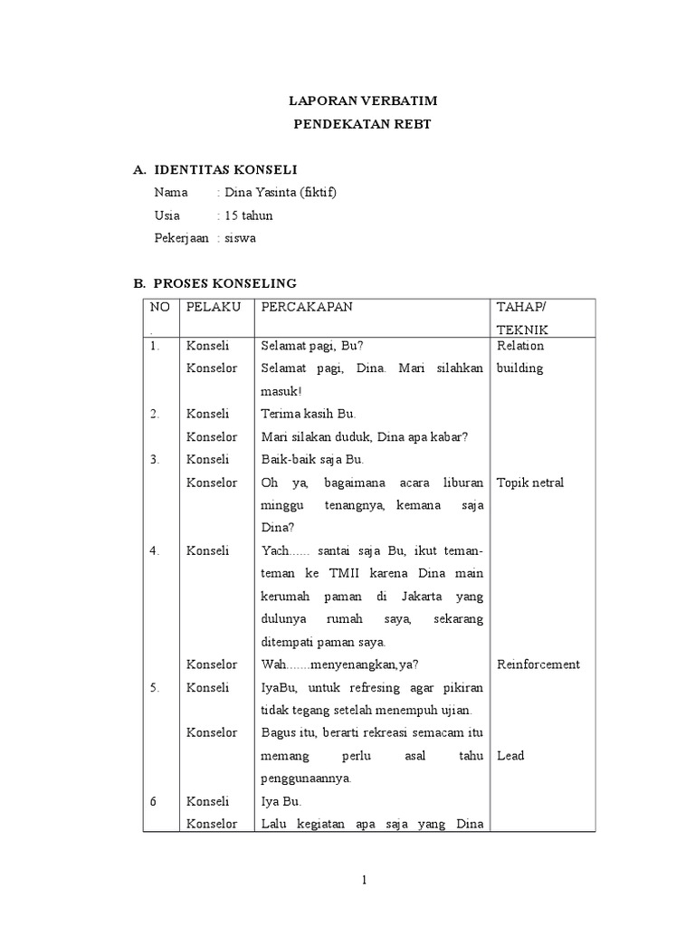 Contoh Laporan Verbatim Konseling Individu