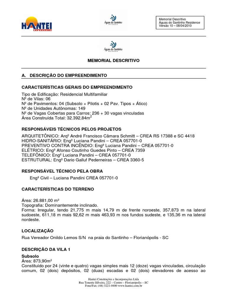 Modelo Memorial Descritivo Residencial