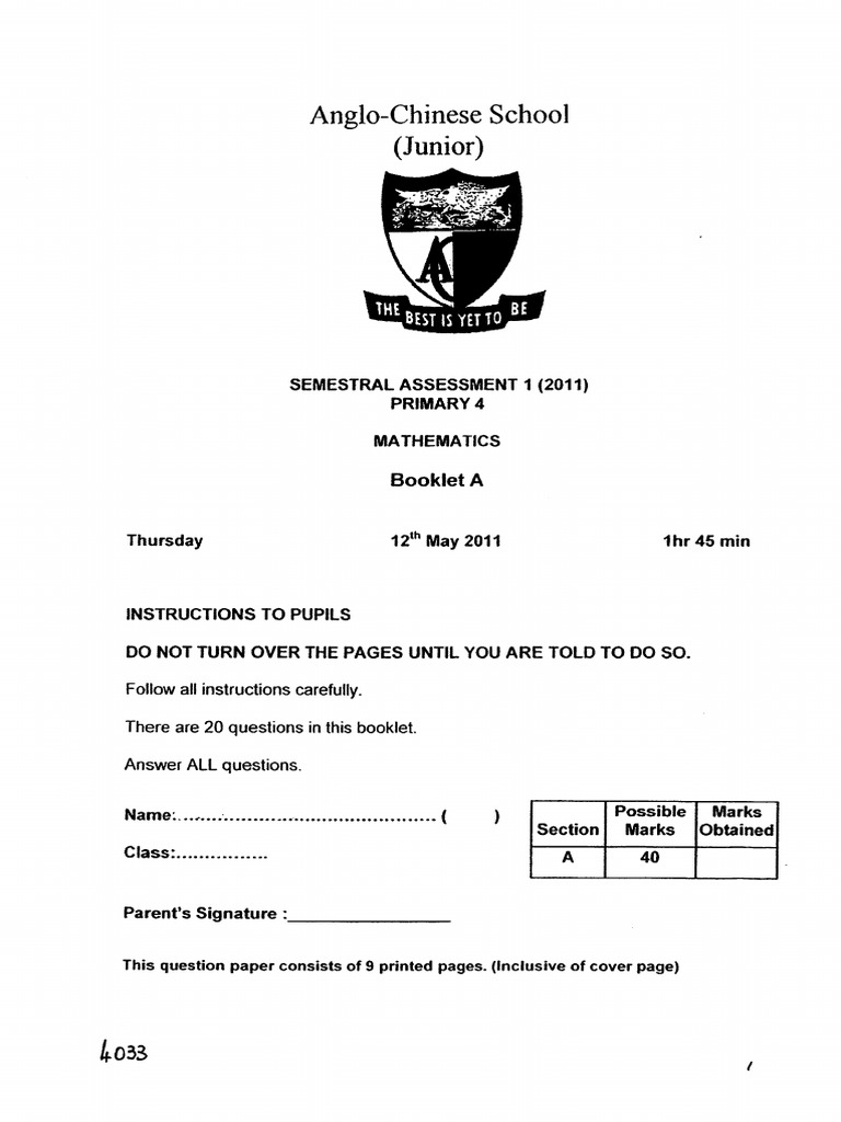 Anglo-Chinese School: (Junior) | PDF | Teaching Mathematics | Science