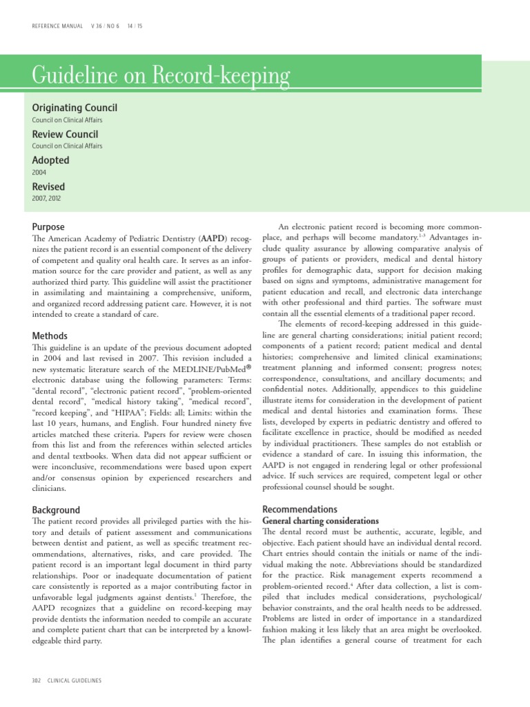 Guidelines On Dental Record Keeping PDF Dentistry Medical Diagnosis