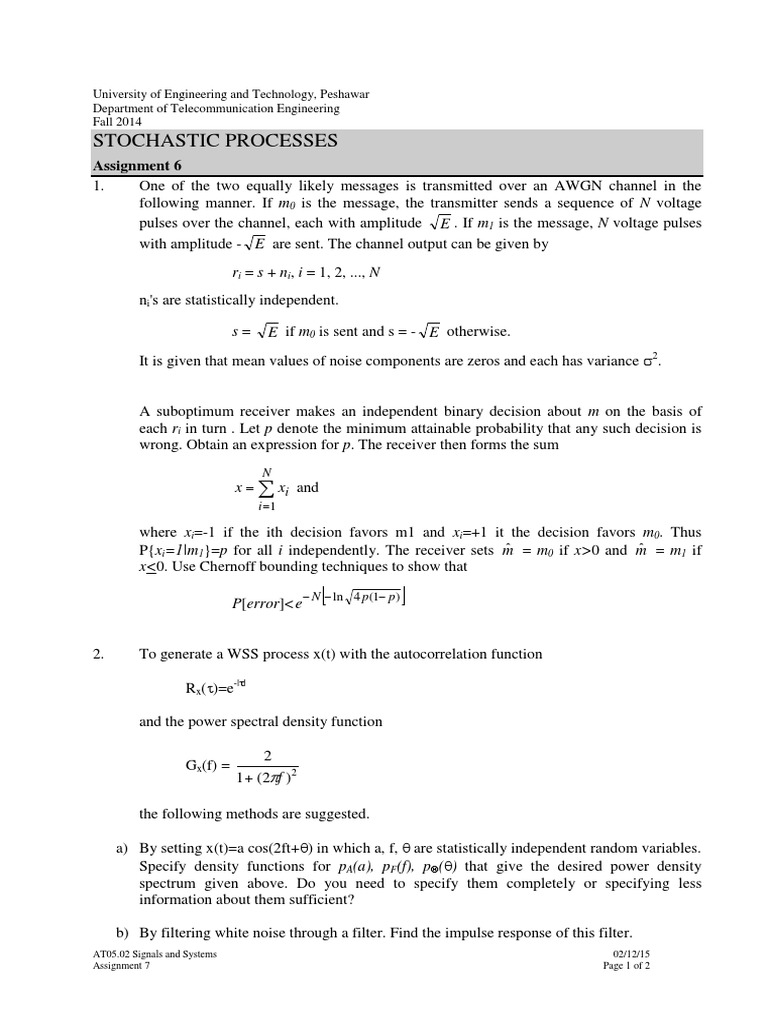 Stochastic Processes: Assignment 6 | PDF