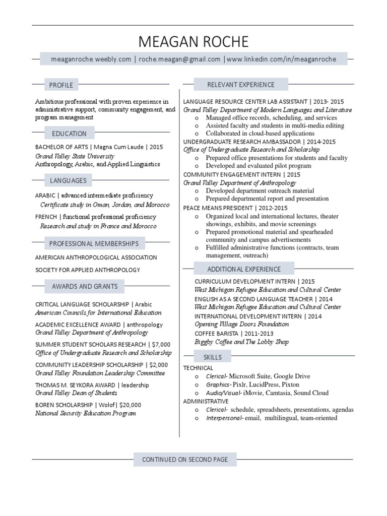 Roche Resume - Internet | PDF | Anthropology | Behavior Modification