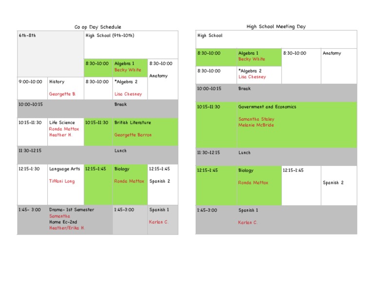 Mhs Schedule PDF