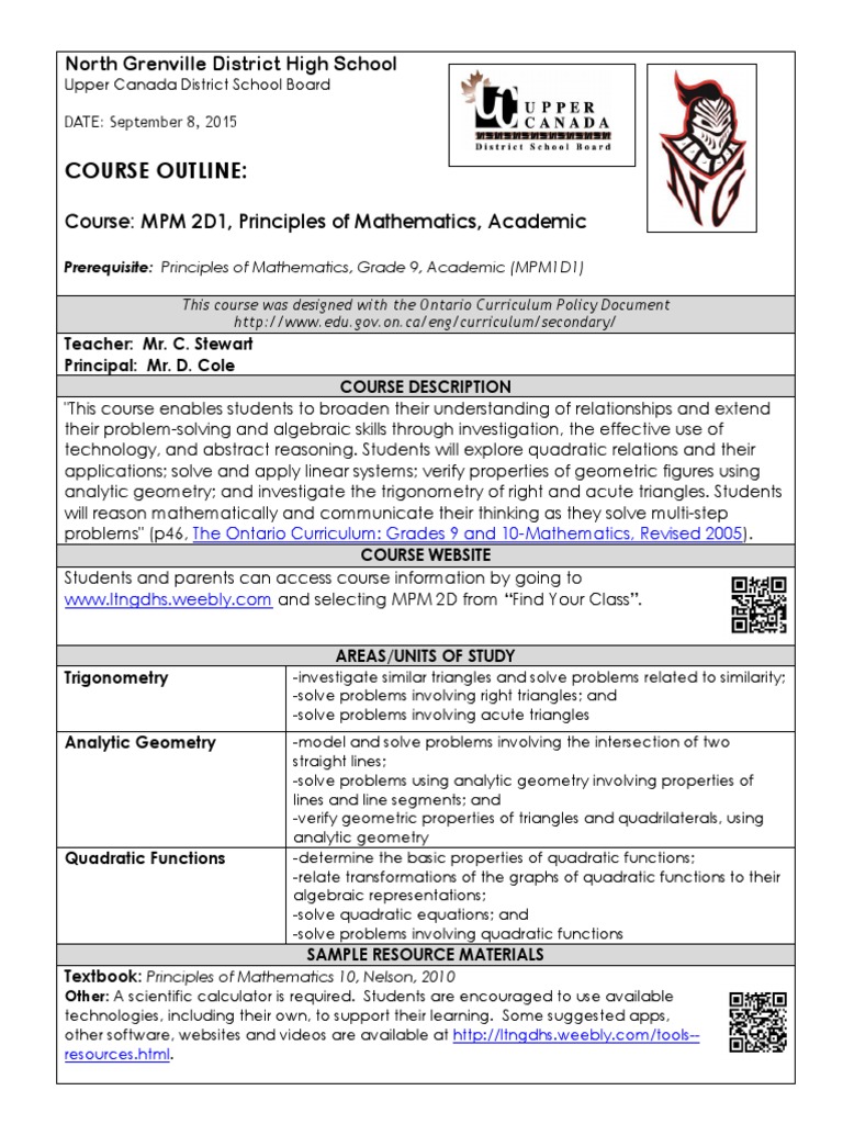 MPM 2D1 Course Outline and Resources | PDF | Educational Assessment ...