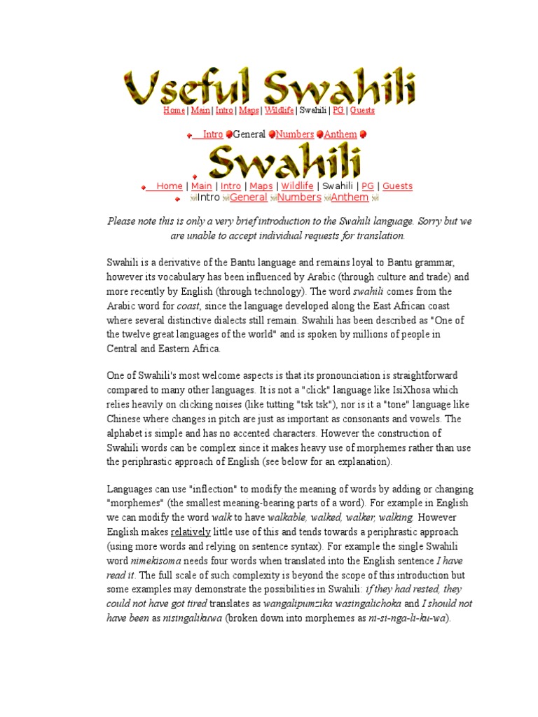 Useful Swahili Words Swahili Language English Language