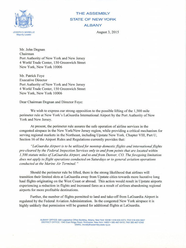 2015.08.03 Letter to Port Authority Re Perimeter Rule