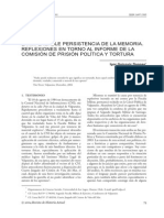 La Implacable Persistencia de La Memoria. Reflexiones en Torno Al Informe de La Comisión de Prisión Política y Tortura