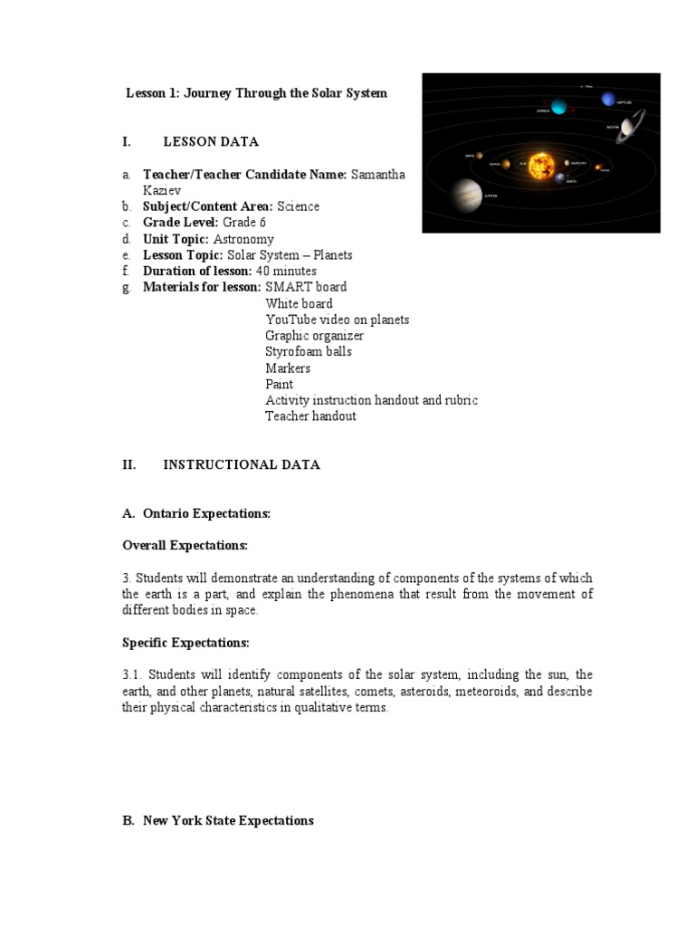 Grade 6 Solar System Lesson Plan | PDF | Planets | Solar System