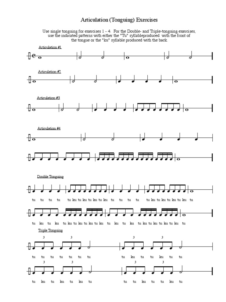 Articulation (Tonguing) Exercises PDF | PDF