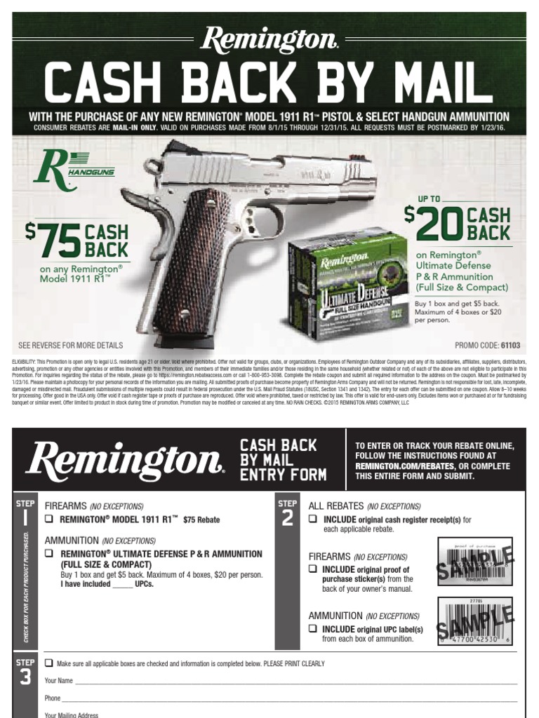 Remington 1911 R1 &amp; Ammunition Rebate | PDF | Rebate (Marketing ...