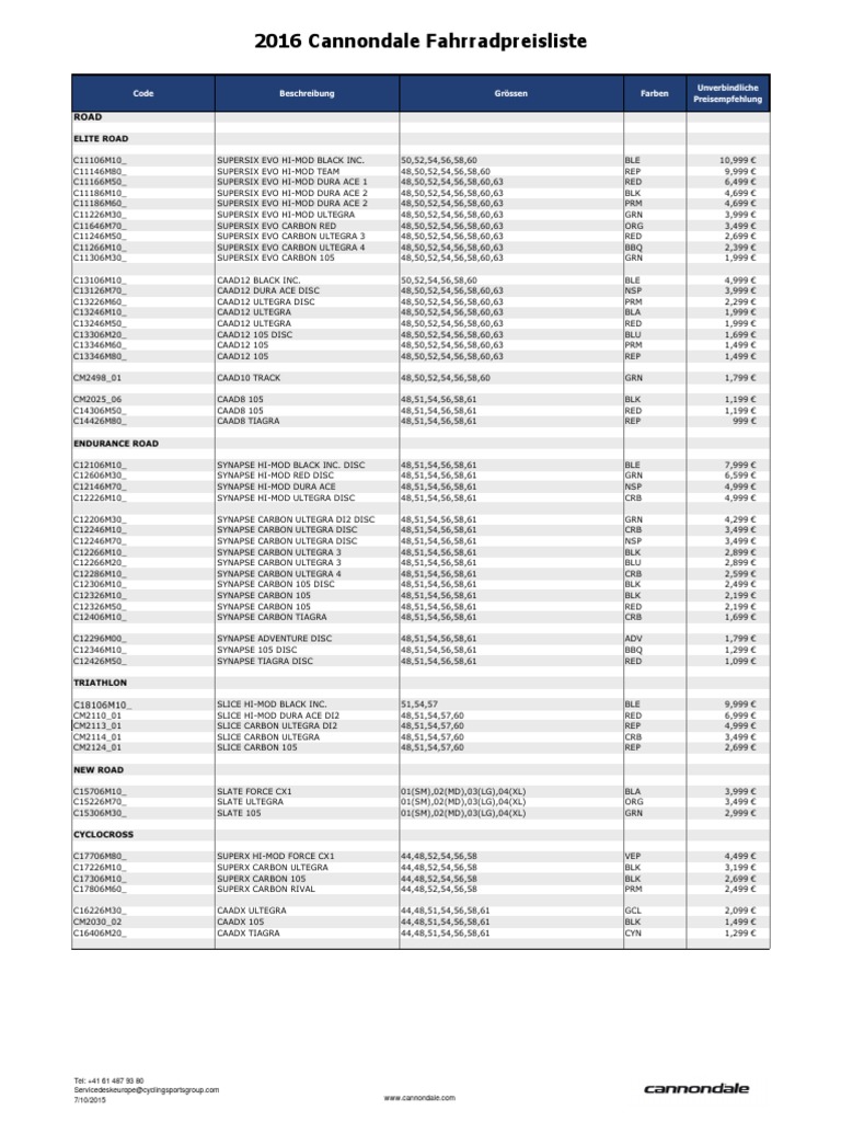 Cannondale Bikes 16 Preisliste Land Vehicles Automotive