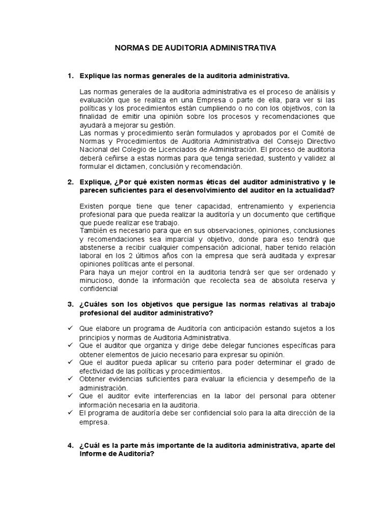 Normas de Auditoria Administrativa | PDF | Contralor | Certeza