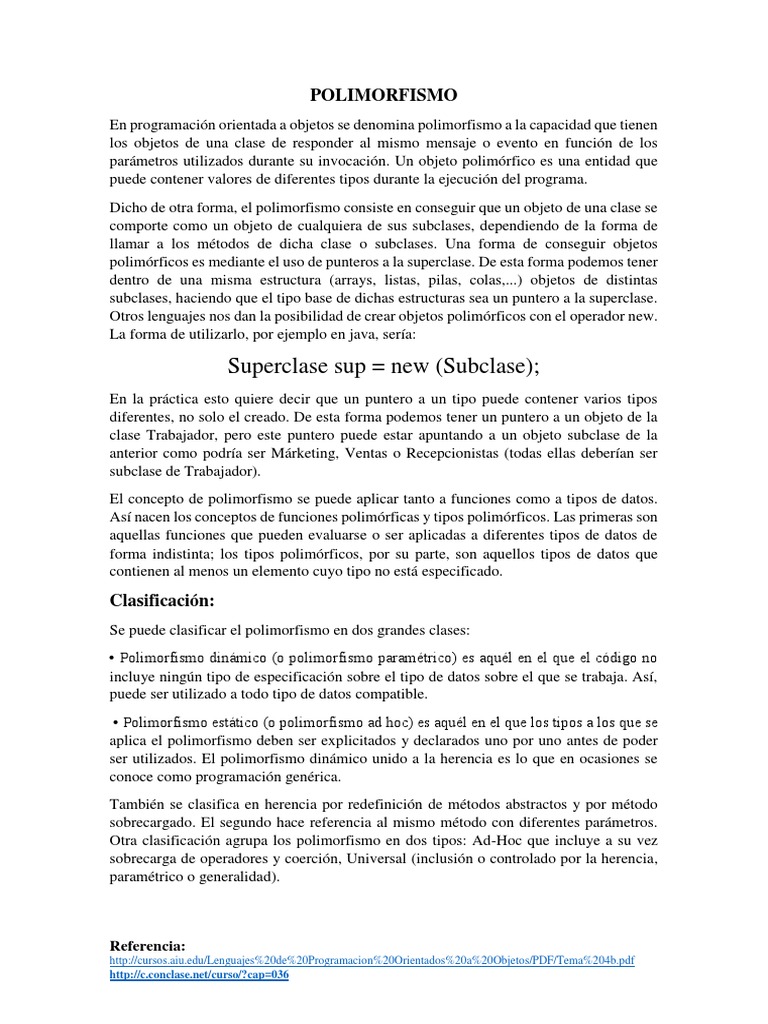 Polimorfismo en Programación Orientada a Objetos | PDF | Objeto ...