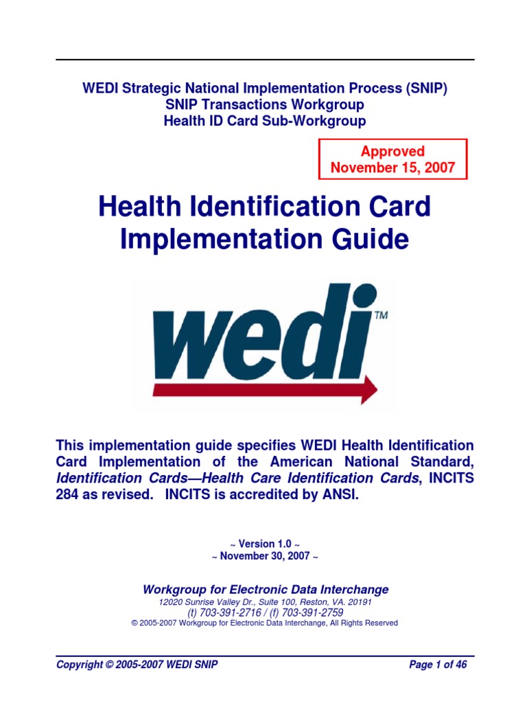 WEDI Health ID Card Approved | PDF | Identity Document | Identifier