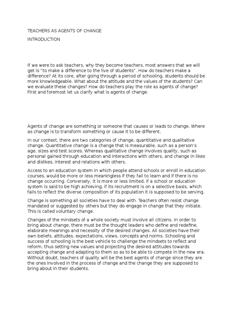 Teachers as Change Agents in Education | PDF | Lifelong Learning ...